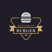 badge rétro vintage burger de galette de boeuf au jambon pour l'inspiration de conception de logo de restaurant de restauration rapide
