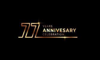 Logotype de célébration du 77e anniversaire avec des numéros de police de couleur dorée composés d'une ligne connectée pour l'événement de célébration, le mariage, la carte de voeux et l'invitation isolés sur fond sombre vecteur