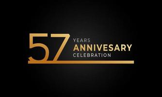 Logotype de célébration d'anniversaire de 57 ans avec une seule ligne de couleur dorée et argentée pour l'événement de célébration, le mariage, la carte de voeux et l'invitation isolée sur fond noir vecteur