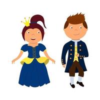 une belle princesse de conte de fées et un prince dans une couronne et une robe de fantaisie. illustration pour enfants pour l'impression et les autocollants. vecteur