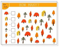 jeu de mathématiques pour les enfants. compter combien d'arbres d'automne il y a vecteur