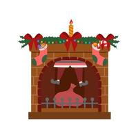illustration vectorielle du père noël tombé de la cheminée d'une cheminée, une cheminée décorée pour noël