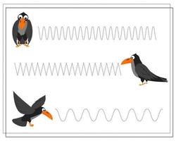 jeu d'entraînement à l'écriture manuscrite pour les enfants, point à point, corbeau vecteur