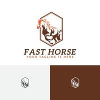 modèle de logo rétro vintage de style de gravure hexagonale de cheval équestre équin vecteur