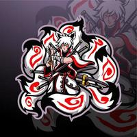 conception de mascotte de logo esport kitsune neuf queues vecteur