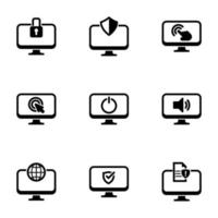 ensemble d'icônes simples sur un ordinateur à thème, moniteur, service, interaction, image vectorielle, ensemble. fond blanc