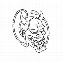 Page de coloriage de masque de démon oni japonais dessiné à la main, illustration vectorielle eps.10 vecteur
