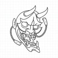 Page de coloriage de masque de démon oni japonais dessiné à la main, illustration vectorielle eps.10 vecteur