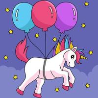 Licorne flottant avec les ballons colorés vecteur