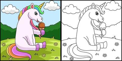 coloriage de licorne mangeant de la glace vecteur