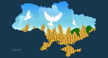 carte de l'ukraine avec champ de blé et colombes blanches. bannière vecteur