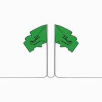 ligne continue fête nationale de l'arabie saoudite avec illustration du drapeau en ligne continue. adapté à l'affiche et à la bannière de la carte de voeux. vecteur