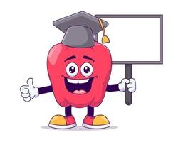 personnage de mascotte de dessin animé de poivron rouge de graduation