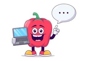 avec mascotte de dessin animé de poivron rouge pour ordinateur portable vecteur