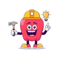 personnage de mascotte de dessin animé de poivron rouge de construction vecteur