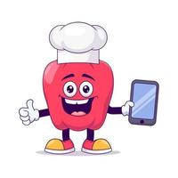 personnage de mascotte de dessin animé de poivron rouge chef vecteur