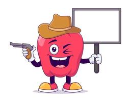 personnage de mascotte de dessin animé de poivron rouge cowboy
