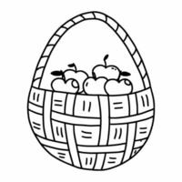 panier de pommes dans un style doodle. récolte d'automne. illustration vectorielle dessinée à la main. livre de coloriage pour enfant. vecteur