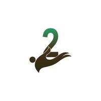 icône du logo numéro 2 avec modèle de symbole de conception de main de personnes vecteur