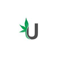 icône du logo lettre u avec vecteur de conception de feuille de cannabis