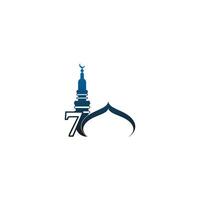 icône du logo numéro 7 avec illustration de conception de mosquée vecteur