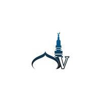 icône du logo lettre v avec illustration de conception de mosquée vecteur