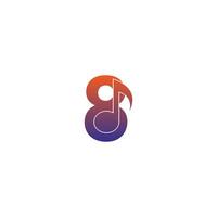icône du logo numéro 8 avec modèle de symbole de conception de note de musique vecteur