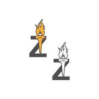 logo d'icône de lettre z combiné avec la conception d'icône de torche vecteur