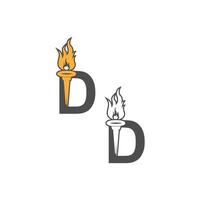 logo d'icône de lettre d combiné avec la conception d'icône de torche vecteur