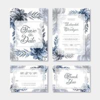 Modèle de carte d&#39;invitation de mariage avec décoration florale aquarelle bleue vecteur