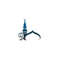icône du logo numéro 9 avec illustration de conception de mosquée vecteur