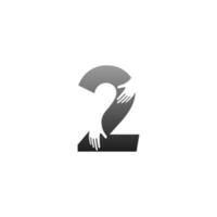 icône du logo numéro 2 avec modèle de symbole de conception de main vecteur