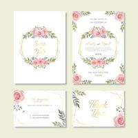 Modèle de carte d&#39;invitation de mariage avec décoration florale aquarelle VIntage vecteur