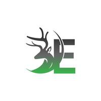 lettre e icône logo avec dessin d'illustration de cerf vecteur