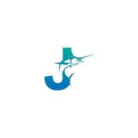 icône du logo lettre j avec modèle de symbole de conception de poisson vecteur