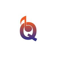 icône du logo lettre q avec modèle de symbole de conception de note de musique vecteur