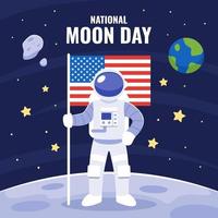 journée nationale de la lune avec astronaute et drapeau américain vecteur