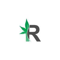 icône du logo lettre r avec vecteur de conception de feuille de cannabis