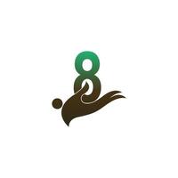 icône du logo numéro 8 avec modèle de symbole de conception de main de personnes vecteur