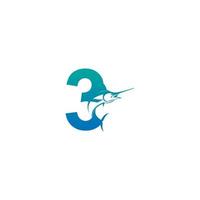 icône du logo numéro 3 avec modèle de symbole de conception de poisson vecteur