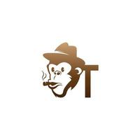 logo d'icône de tête de singe avec la conception de modèle de lettre t vecteur
