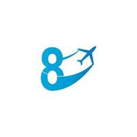 numéro 8 avec illustration vectorielle de conception d'icône de logo d'avion vecteur