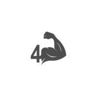 icône du logo numéro 4 avec vecteur de conception de bras musculaire