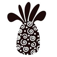 icône de vecteur d'ananas. fruits exotiques avec un ornement. doodle dessiné à la main, silhouette. dessert tropical isolé sur fond blanc. illustration monochrome.