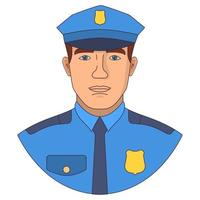 personnage de dessin animé de policier. homme de police dans un uniforme.cop d'un dessin au trait plat icône. vecteur