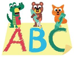 des animaux mignons dessinent des lettres abc et les peignent vecteur