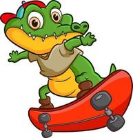 le crocodile cool jouant à la planche à roulettes
