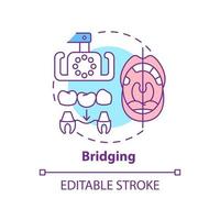 icône de concept de pont. procédure de dentisterie esthétique idée abstraite illustration de ligne mince. restauration permanente des dents. dessin de contour isolé. trait modifiable. arial, myriade de polices pro-gras utilisées vecteur