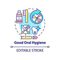 icône de concept de bonne hygiène bucco-dentaire. prendre soin des placages illustration de la ligne mince de l'idée abstraite. se brosser les dents régulièrement. dessin de contour isolé. trait modifiable. arial, myriade de polices pro-gras utilisées vecteur