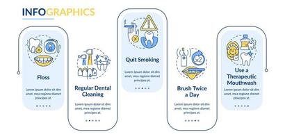 modèle d'infographie rectangle de prévention des maladies parodontales. brosser les dents. visualisation des données en 5 étapes. graphique d'informations sur la chronologie du processus. mise en page du flux de travail avec des icônes de ligne. lato-gras, polices régulières utilisées vecteur